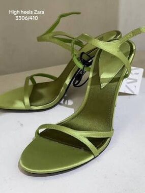 Zara Lime Green Satin Strappy Heeled Sandals